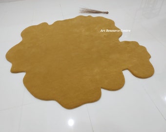 Tappeto moderno astratto, irregolare, di forma strana, unico, fatto a mano, in lana, con motivo trapuntato, per soggiorno, camera da letto, regalo per la casa, tappeto contemporaneo.