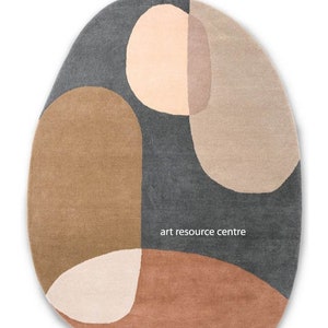 Modern Abstract  Oval Shape Area Rug for Living Room . Bedroom , Contemporary Designer Wool  Rug , Gift For Home