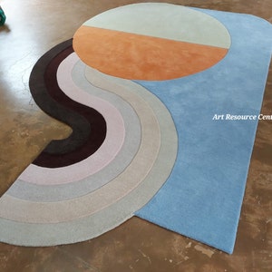 Minimalist Modern Abstract Irregular Shape 6x9 colorful Woolen Hand Tufted Designer Area Rug for Living Room Bedroom 7x10 8x10 8x11 9x12