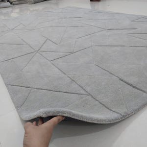 Minimalist modern abstract Grey high low 8x10 cut pile Rug 100%wool area rug for living room, bedroom,hall,dining,office gift home decor