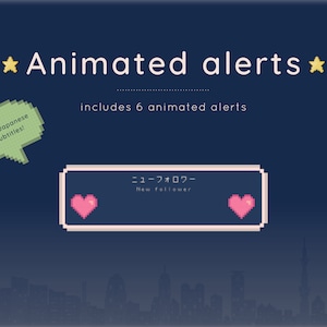 Alertas de contracción animadas - Pixel noche estrellada en Japón / estrella lunar twinkle tema kawaii cozy graphics stream