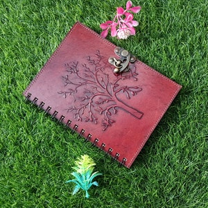 Tree Of Life Embossed Refillable Leather Journal With Lock, Vintage Notebook, Unlined Leather Diary With Lock, Locked Journal, Small Size
