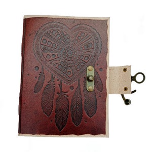HAND EMBOSSED Leather Journal - Handmade Vintage Unlined Rustic Paper | Gifts for women & men | Leather bound Book of Shadows, Grimoire