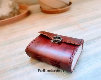 Vintage Leather  Lock Closure, Book of Shadows, Grimoire Journal, Travel Writing Notebook, 100% Recycled Rag, Tree Free Paper