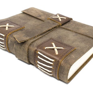 Vintage Leather Journal Grimoire Journal Travel Writing Notebookces Wrap around design with options- by GrasslandersAntique