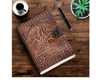 Handmade Embossed Tree of Life Writing Notebook Leather Bound Daily Notepad for Men and Women Art Sketchbook Name Cab Be Customized