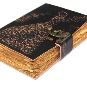 vintage leather journal • Grimoire, deckle edge paper, spell book of shadows grimoire journal, journal for man women,Talisman Prints,