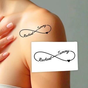 Benutzerdefinierte Fine Line Infinity Zeichen temporäres Tattoo Custom, Hochzeit Infinity Tattoo, Liebe Valentinstag, Paar Namen, Hochzeit Gefälligkeiten
