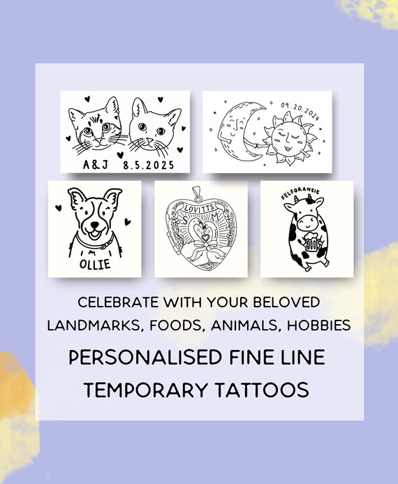 Customised Fine Line Temporary Tattoo, Premium Custom Temporary Tattoo, Wedding Tattoo, Birthday Tattoo, Bachelorette Tattoo, Custom Pet Tat