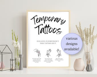Wedding Temporary Tattoo Sign, Instant Digital Download, Printable at Home, Tattoo Station Sign, Tattoo Bar Sign, Tattoo Application Guide