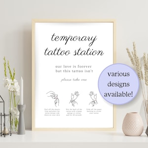 Wedding Temporary Tattoo Sign, Instant Digital Download, Printable at Home, Tattoo Station Sign, Tattoo Bar Sign, Tattoo Application Guide