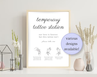 Wedding Temporary Tattoo Sign, Instant Digital Download, Printable at Home, Tattoo Station Sign, Tattoo Bar Sign, Tattoo Application Guide