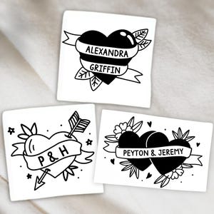 Benutzerdefinierte Fine Line Retro Herz temporäres Tattoo individuell, Hochzeit Tattoo, Liebe Valentinstag, Liebhaber Geschenk, Events Tattoo, Hochzeitsgeschenke