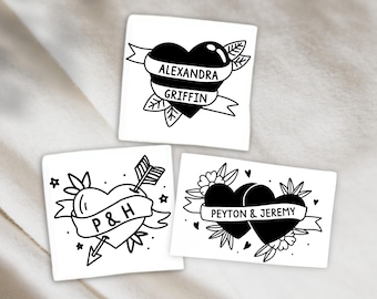 Custom Fine Line Retro Heart Temporary Tattoo Custom, Wedding Tattoo, Love Valentine&#39;s Day, Lover Gift, Events Tattoo, Wedding Favours