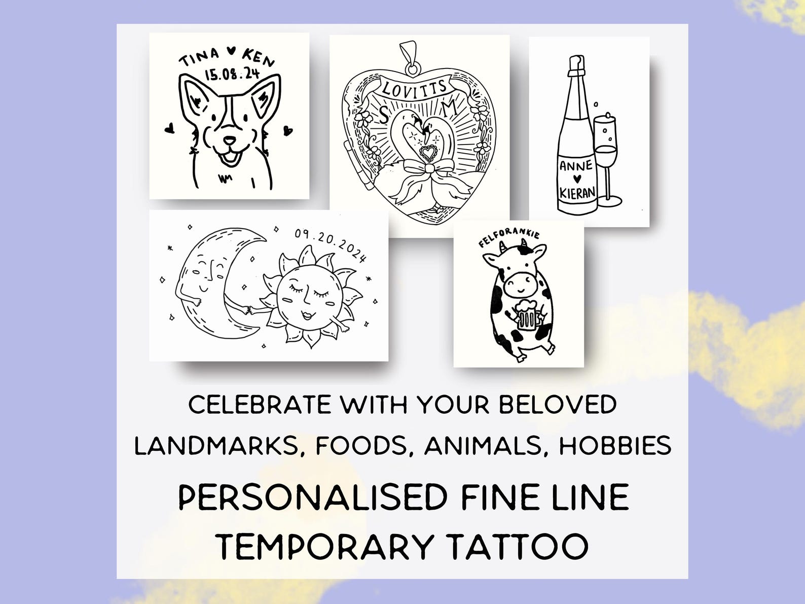 Customised Fine Line Temporary Tattoo, Temporary Tattoo Custom, Wedding ...