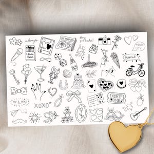 Sheet of 54 Wedding Temporary Tattoos, Fine Line Tattoo, Handrawn Tattoos, Wedding Tattoo, Events Tattoo, Bachelorette Tattoo, Party Tattoo