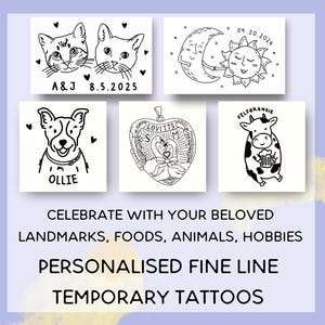 Customised Fine Line Temporary Tattoo, Premium Custom Temporary Tattoo, Wedding Tattoo, Birthday Tattoo, Bachelorette Tattoo, Custom Pet Tat