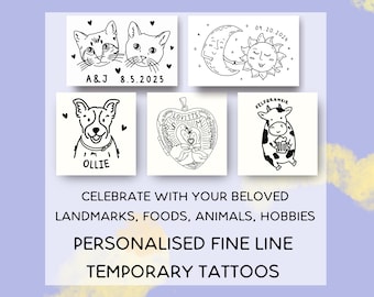 Customised Fine Line Temporary Tattoo, Premium Custom Temporary Tattoo, Wedding Tattoo, Birthday Tattoo, Bachelorette Tattoo, Custom Pet Tat