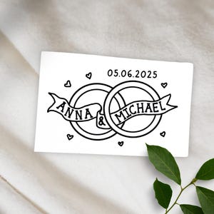 Custom Fine Line Ribbon Ringe temporäres Tattoo Custom, Hochzeit Tattoo, Liebe Tattoo, Liebhaber Geschenk, Events Tattoo, Hochzeit Gunst, Herz