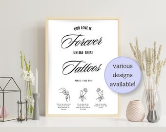Wedding Temporary Tattoo Sign, Instant Digital Download, Printable at Home, Tattoo Station Sign, Tattoo Bar Sign, Tattoo Application Guide