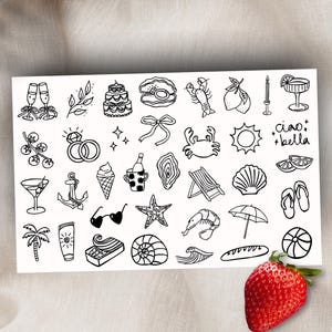 Sheet of 35 Wedding Temporary Tattoos, Last Toast on the Coast, Beach Tattoo, Italian Summer, Handrawn Tattoo, Bachelorette Tattoo,Fine Line