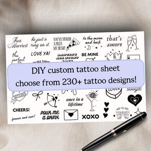 Personalisable Wedding Temporary Tattoo Sheet (3 Sheets, 28 Tattoos Per Sheet), Custom Temporary Tattoo Sheet, Fine Line Tattoo, Handrawn
