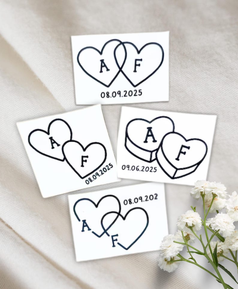 Custom Fine Line Heart Initials Temporary Tattoo Custom, Wedding Tattoo, Love Valentine's Day, Lover Gift, Events Tattoo, Wedding Favours image 2