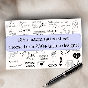 カスタマイズ可能なウェディング用タトゥーシート（3枚入り、1枚あたり28個のタトゥー）、カスタムタトゥーシート、細線タトゥー、手描き