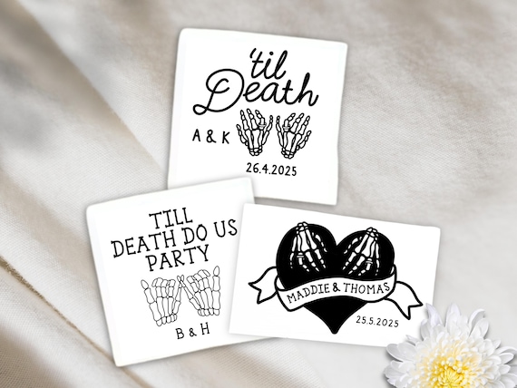 192 Stück 'Til Death Do Us' Temporäre Tattoos – Gothic Brautparty, Junggesellinnenabschied, Halloween (16 Bögen)