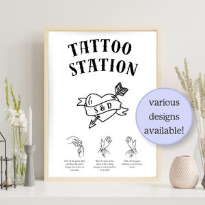 Custom Initials Wedding Temporary Tattoo Sign, Digital Download, Print at Home, Tattoo Station Sign, Tattoo Bar Sign, Tattoo Guide