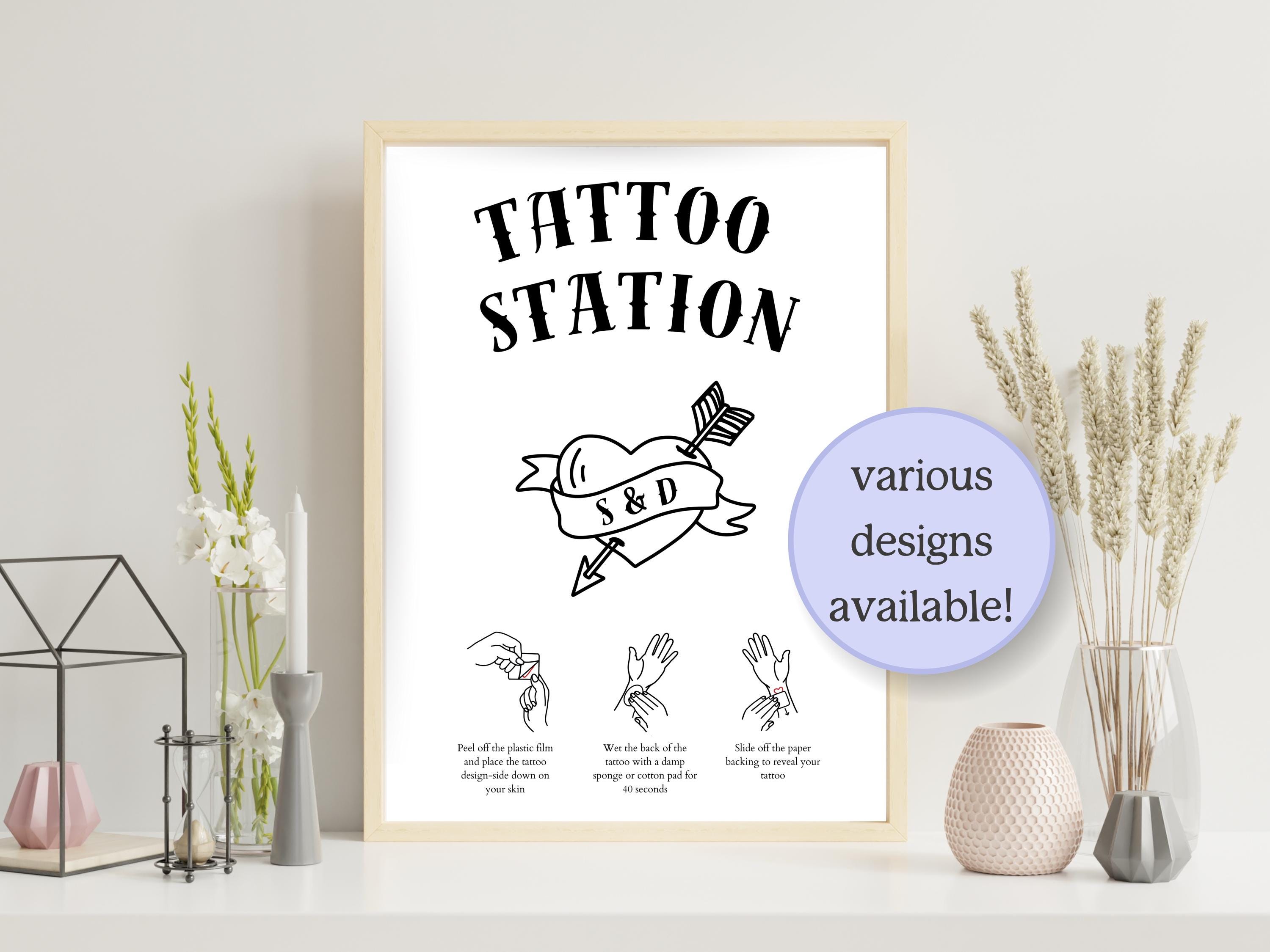 Custom Initials Wedding Temporary Tattoo Sign, Digital Download, Print at Home, Tattoo Station Sign, Tattoo Bar Sign, Tattoo Guide