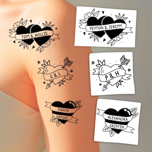 Custom Fine Line Retro Heart Temporary Tattoo Custom, Wedding Tattoo, Love Valentine's Day, Lover Gift, Events Tattoo, Wedding Favours