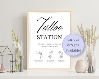 Wedding Temporary Tattoo Sign, Instant Digital Download, Printable at Home, Tattoo Station Sign, Tattoo Bar Sign, Tattoo Application Guide