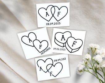 Custom Fine Line Heart Initials Temporary Tattoo Custom, Wedding Tattoo, Love Valentine&#39;s Day, Lover Gift, Events Tattoo, Wedding Favours