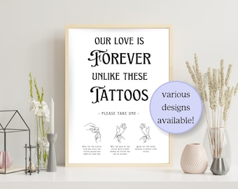 Wedding Temporary Tattoo Sign, Instant Digital Download, Printable at Home, Tattoo Station Sign, Tattoo Bar Sign, Tattoo Application Guide