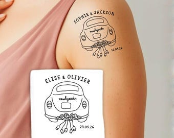 Custom Wedding Car Temporary Tattoo, Hand Drawn Design, Fine Line, Wedding Tattoo, Love Tattoo, Lover Gift, Events Tattoo, Wedding Favor