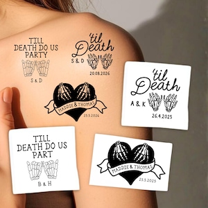 Tatuaggi temporanei personalizzati "Finché morte non ci separi", tatuaggi nuziali dark gothic, bomboniere per feste nuziali, romanticismo gotico, Halloween, tatuaggi d'amore