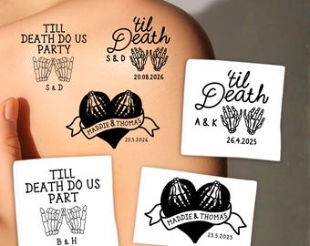 Custom Till Death Do Us Part Temporary Tattoos, Dark Gothic Wedding Tattoo, Bridal Party Favors, Gothic Romance, Halloween, Love Tattoos