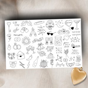 54枚のウェディングタトゥーシート、ブラッシングブライドシート、細い線、手描きタトゥー、ウェディングタトゥー、イベント、独身最後のタトゥー、パーティー