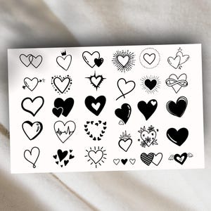 Sheet of 30 Heart Tattoos, Small Love Tattoos, Heart Temporary Tattoos, Wedding Tattoos, Hen Party Tattoos, Linked Hearts, Hearts on Fire