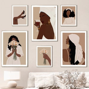 Black Woman Digital Wall Art Set Of 7,Curly Girl Art, Braids Hair Art, Afro Girl Poster, Curly Hair Girl Art, Female Wall Art, Boho Wall Art