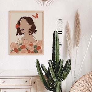 Woman Head Digital Wall Art, woman print, digital wall art painting print art, white flower head woman home decor