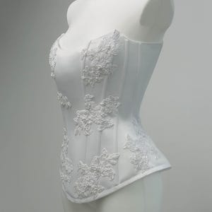 Off Shoulder Corset With Lace, Long White Bustier Top For Women, Bridal Party Outfit, Waist Cincher Top, Embroidered Wedding Corset Top