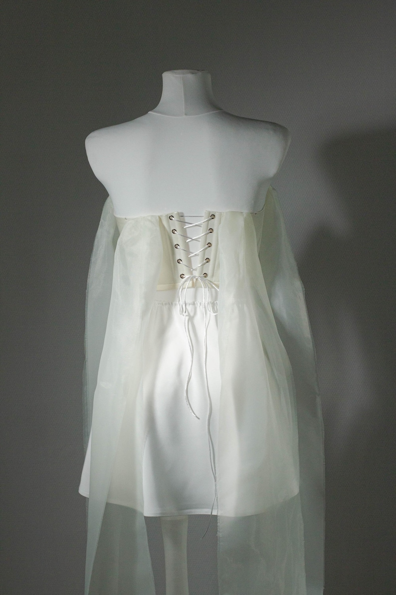 Beaded Heart Corset and Mini Satin Skirt Set for Women, Romantic Bridal Outfit image 5