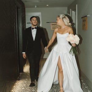 Two Piece Bridal Set, Corset Top and High Slit Skirt, Modern Wedding Dress, Boho Bridal Separates with Train, Alternative Bride Outfit