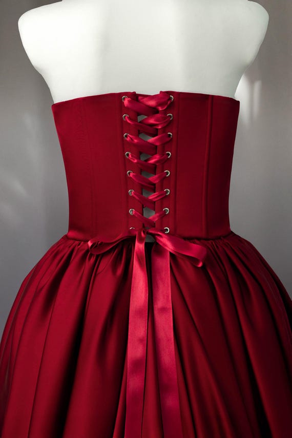 strapless open back dress Red beaded wavy neck strapless corset dress – Destiny Chic main image 1