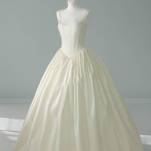 Classic Satin Bridal Gown, Puffy Skirt Corset Dress with Basque Waist, Custom Wedding Dress