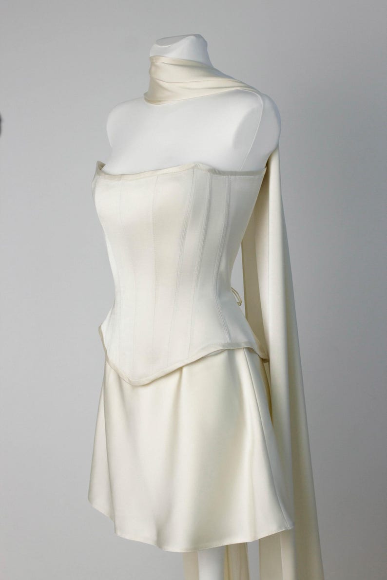 Short Reception Dress, Bridal Separate Corset and Skirt, Corset Wedding Dress, Mini Bride Dress, Civil Wedding Dress, Elegant Cocktail Dress image 4