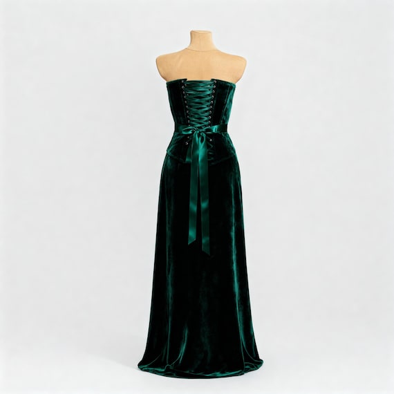 green emerald velvet dress Long Formal Velvet Corset Prom Dress by LaDivine CD235 – The Dress Outlet