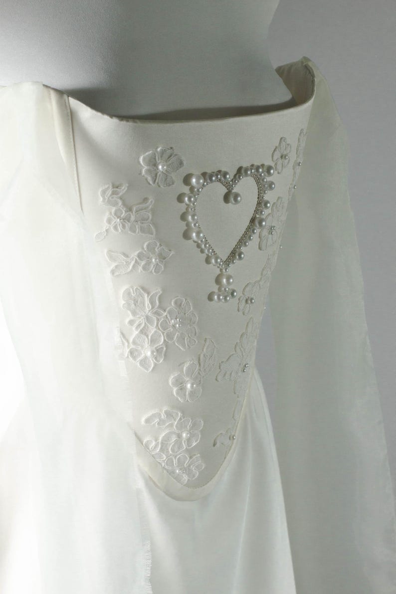 Beaded Heart Corset and Mini Satin Skirt Set for Women, Romantic Bridal Outfit image 9